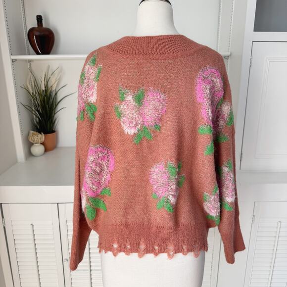Anthropologie Rust Rose Distressed Drop Shoulder V-Neck Sweater Size S - Picture 5 of 8